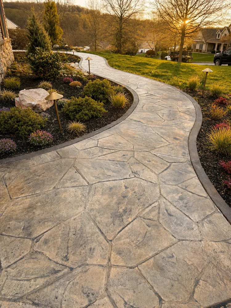 Finished stamped concrete sidewalk project by ASRE in Lansdale, Pennsylvania