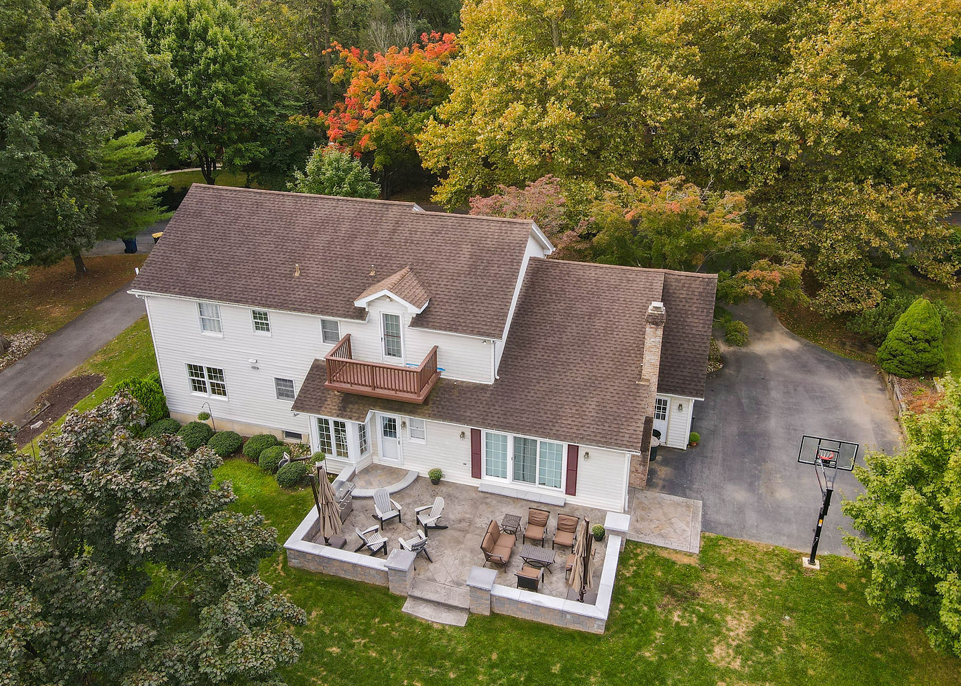 Aerial view of the finished Byrd Avenue paver patio and outdoor living project by ASRE