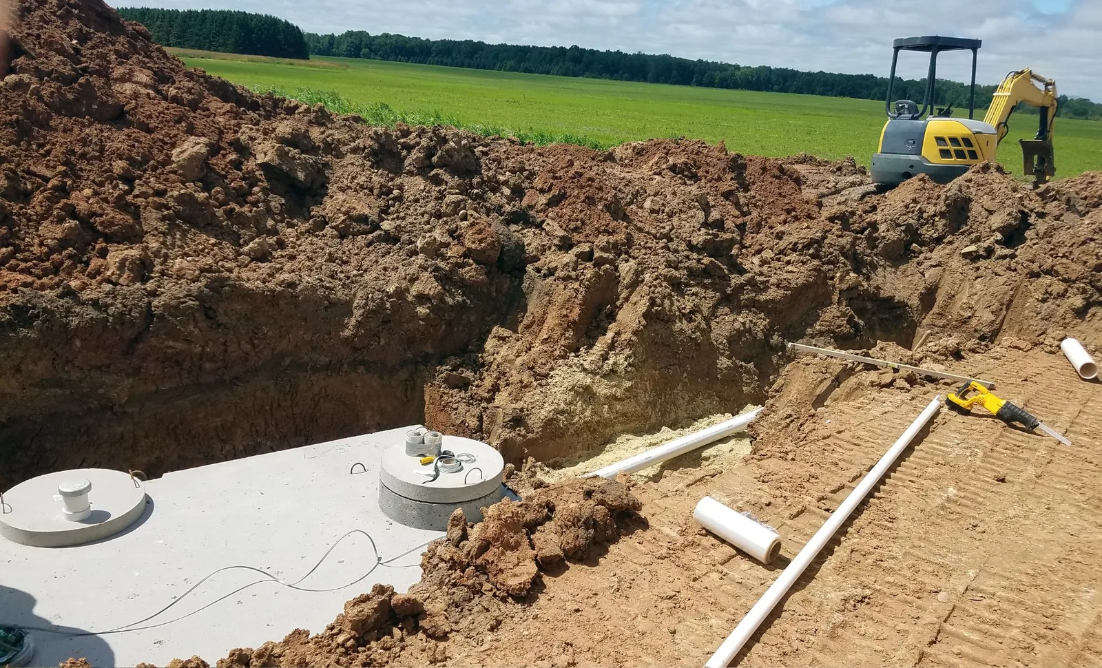A residential septic tank being installed